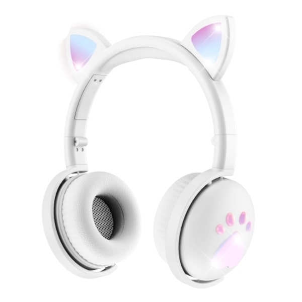 BK9 HiFi 7.1 Surroundljud Kattklo Ljusstark Kattöra Bluetooth Gaming Headset med Mikrofon Vit