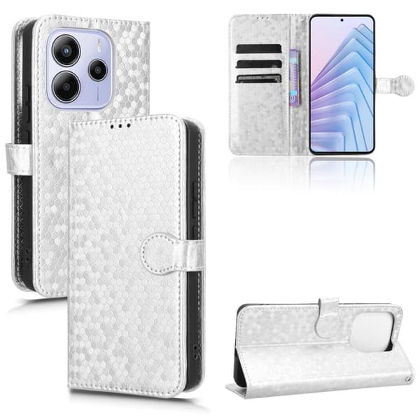 Redmi Note 14 4G - Mobilfodral i honungskaka-textur av läder, Silver