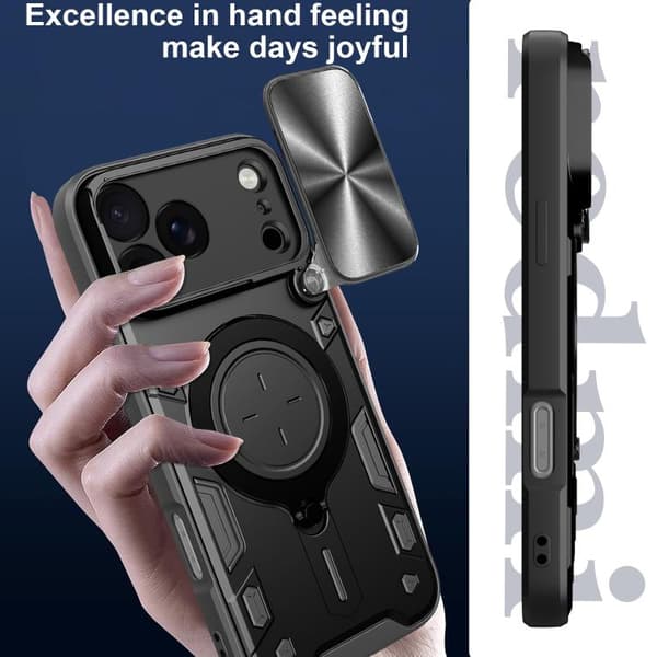 iPhone 18 Pro / iPhone 17 Pro Skal med CD-textur och magnetisk hållare för glidande kameraskydd Blå