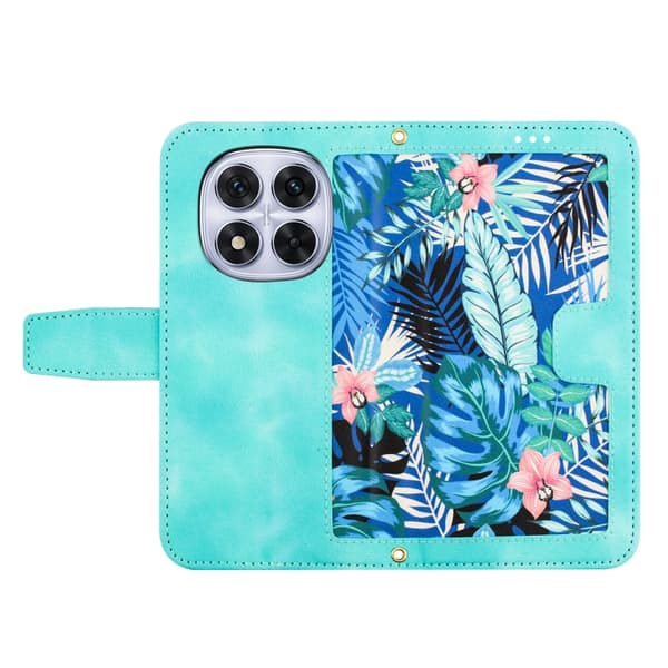 Redmi Note 14 Pro 5G - Blommönster Läderfodral med Rem Grön