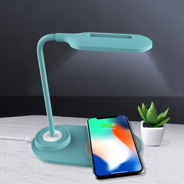 Multifunktionell USB LED-lampa Touch Light med Qi trådlös laddningsplatta (vit)