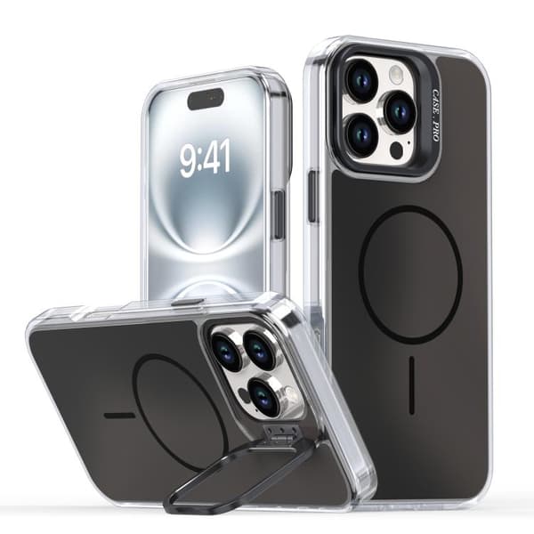 iPhone 16 Pro Max Gradient Discolor Lens Kickstand Magsafe Skal Svart