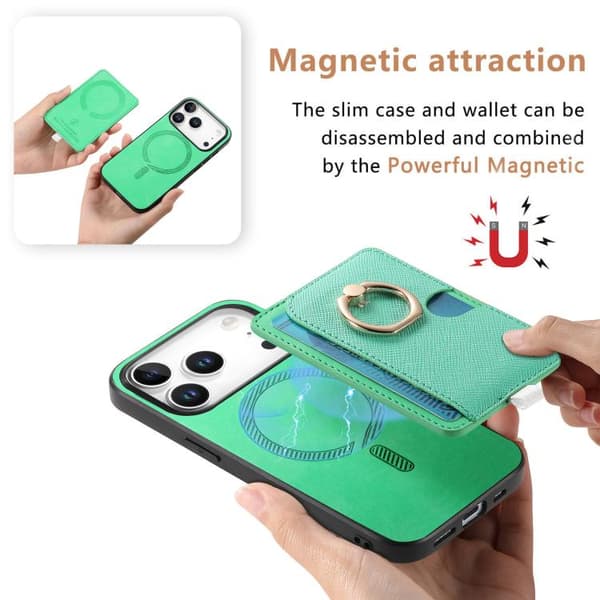 iPhone 18 Pro Max / iPhone 17 Pro Max Retro Cross Läder Ring Sidoficka MagSafe Skal Grön