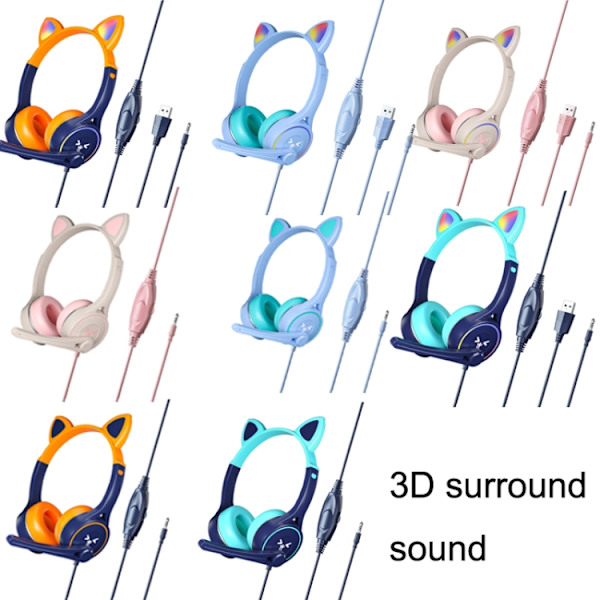 Soyto SY-G30 Cat Ear Computer Headset, Style: Lighting Version Blå grön