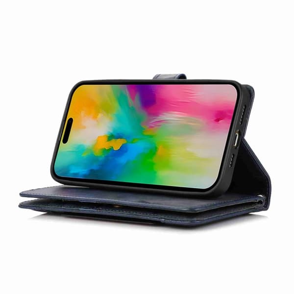 iPhone 16 Pro Skal med Kortfack Läder Fodral Blå