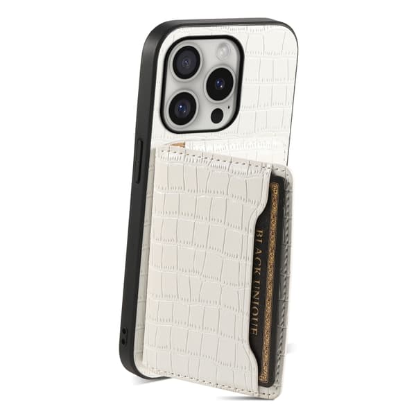 iPhone 16 Pro Max Crocodile Textur Skal Design med Full Täckning Vit
