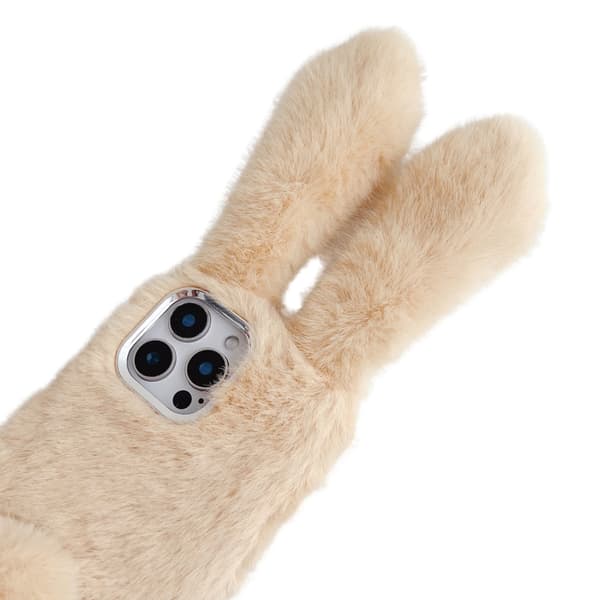 iPhone 16 Pro Solid Color Plush Rabbit TPU Skal Grå