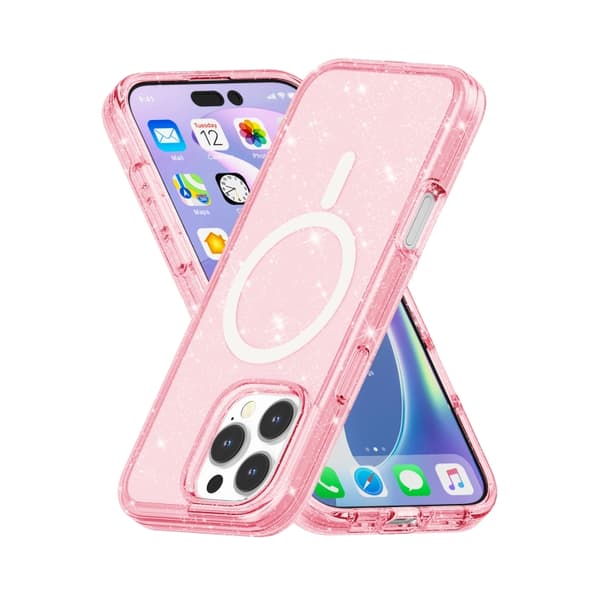 iPhone 16 Pro Max Terminator Stil Glitter Pulver MagSafe Magnetisk Skal Rosa