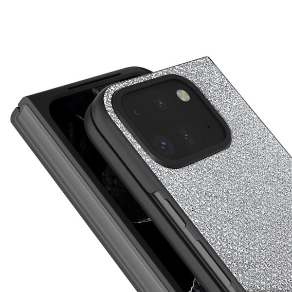 för Pixel 9 Pro Fold - Diamond Frame Edge Full Coverage Skal Juvel Silver