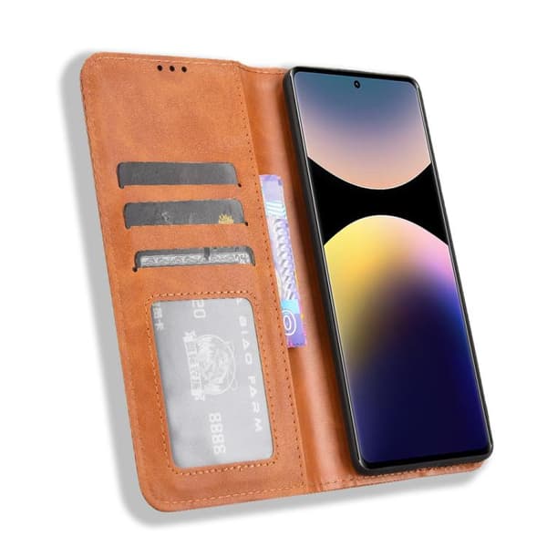 Redmi Note 14 Pro 4G - Magnetisk Spänne Retro Textur Läder fodral Brun