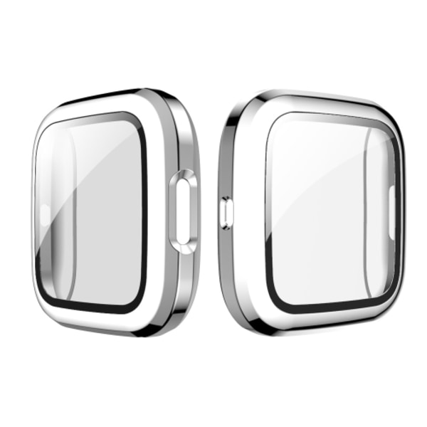 För Fitbit Versa 2 Plating PC-skal + härdat glasfilm Silver