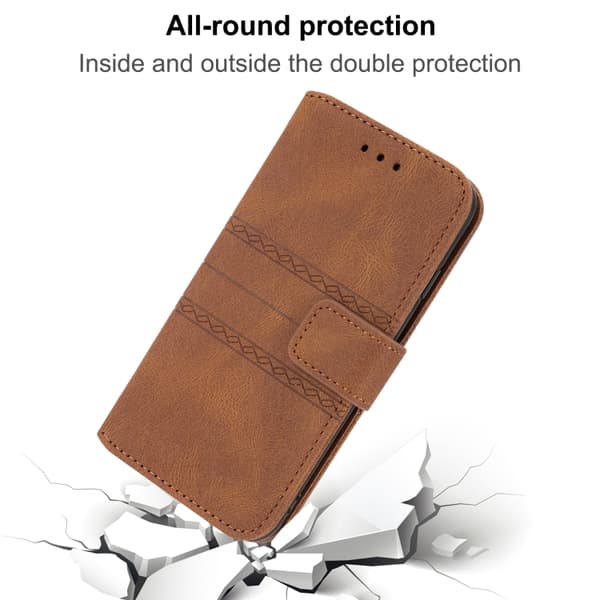 iPhone 16 Pro Embossed Stripes Skal Läder Fodral Brun