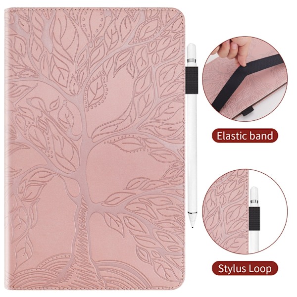 Samsung Galaxy Tab S9+ / S9 FE+ Skal i Läder - Life Tree Series Horisontell Flip Roséguld