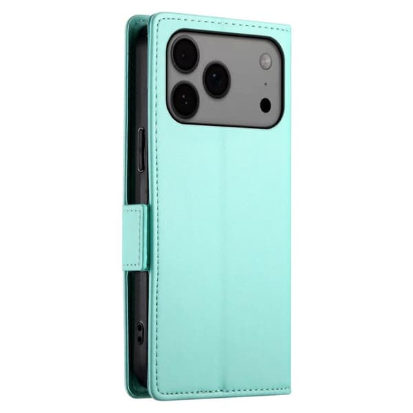 iPhone 18 Pro Max / iPhone 17 Pro Max Skal läderfodral med sidobuckle - magnetisk frostad läder Mintgrön