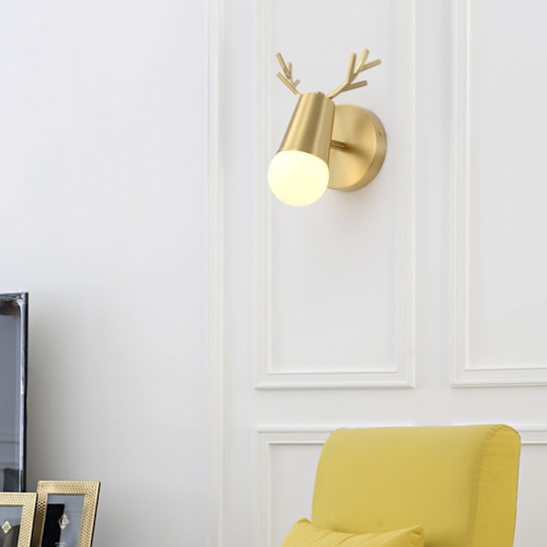 Enkelhuvud vägglampa Koppar Antler Vägglampa Spegelstrålkastare Vardagsrum Trappor Ljus Kreativ Sovrum Sänglampa (Varmvitt ljus 5W)
