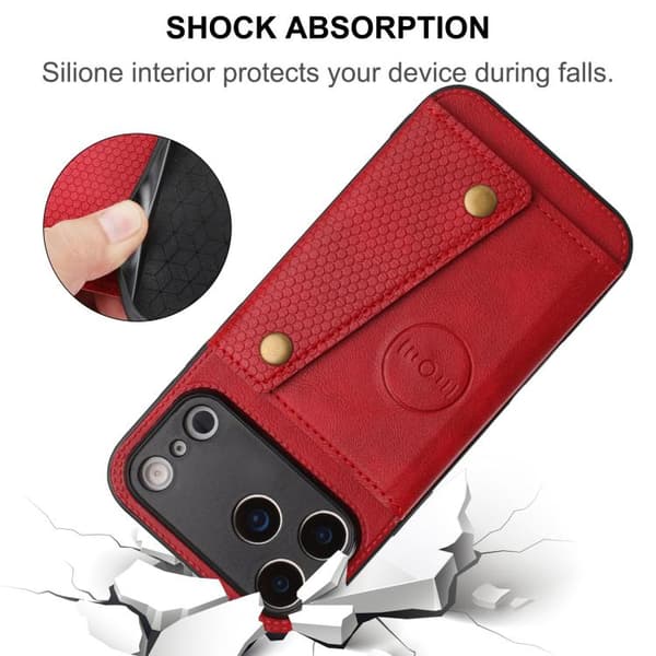 iPhone 18 Pro Max / iPhone 17 Pro Max Skal med Dubbel Spänne och Kortfack, Magnetisk Röd