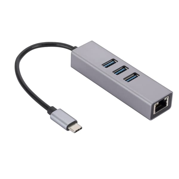 SL-030 USB-C / Typ-C till Gigabit Ethernet RJ45 & 3 x USB 3.0 Adapter Hub (Grå)