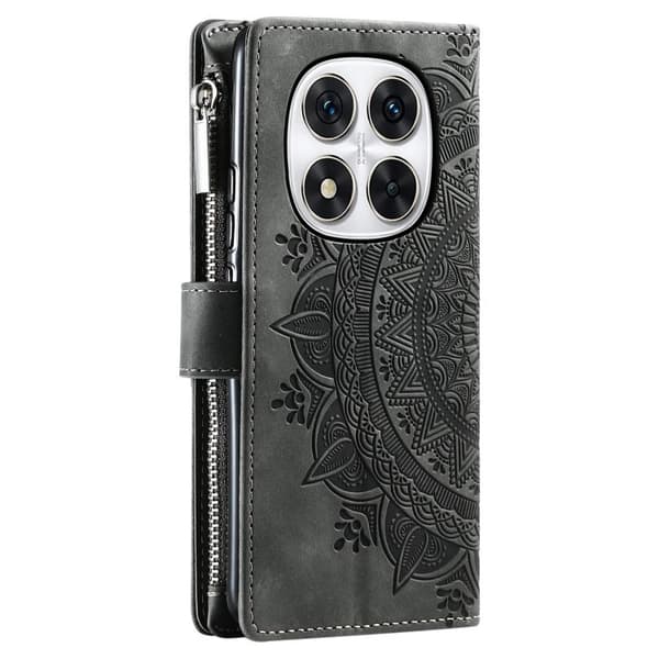 Redmi Note 14 Pro 4G - Multi-Kort Totem Dragkedja Läder fodral Grå