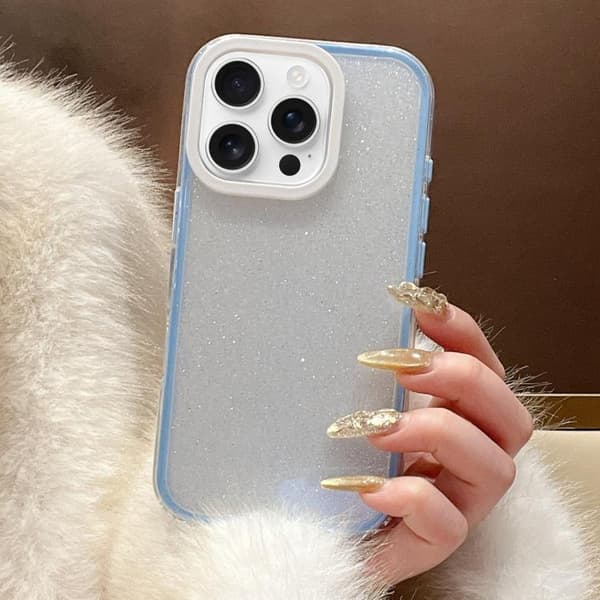 iPhone 16 Pro Glitter Kontrastfärg PC Hybrid TPU Skal Blå Vit