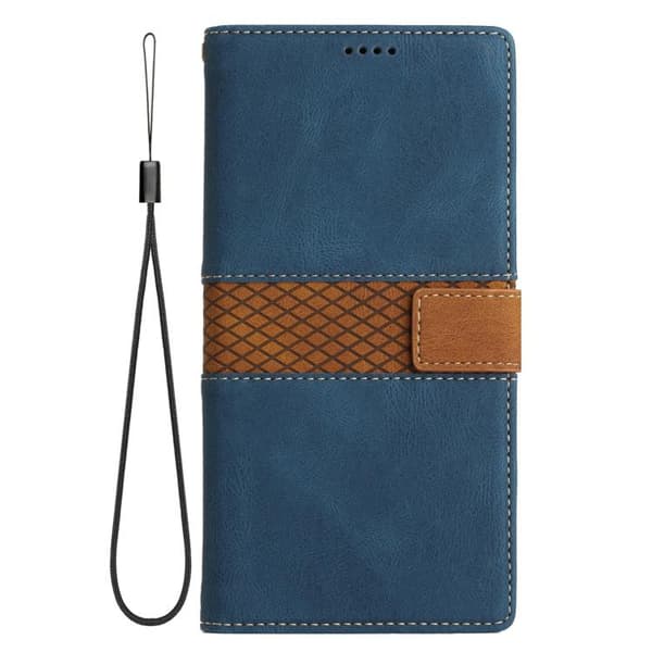 iPhone 18 Pro / iPhone 17 Pro Skal läderfodral med lanyard - Grid Stitching Blå