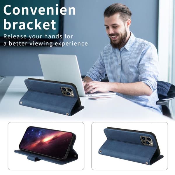 iPhone 18 Pro / iPhone 17 Pro Skal Läderfodral - Livets Träd Design Blå