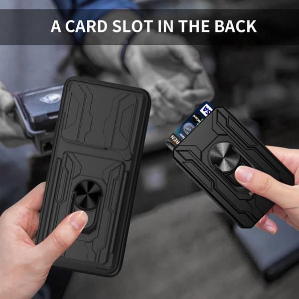 Redmi Note 14 4G - Sliding Camshield TPU+PC Mobilskal med Kortfack Röd