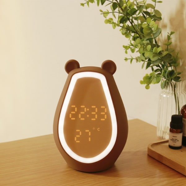 Björnalarmklocka LED Digital Tyst Sänglampa Bluetooth Högtalare USB Laddning Barn Cartoon Nattlampa(Bluetooth+Liten Programversion)