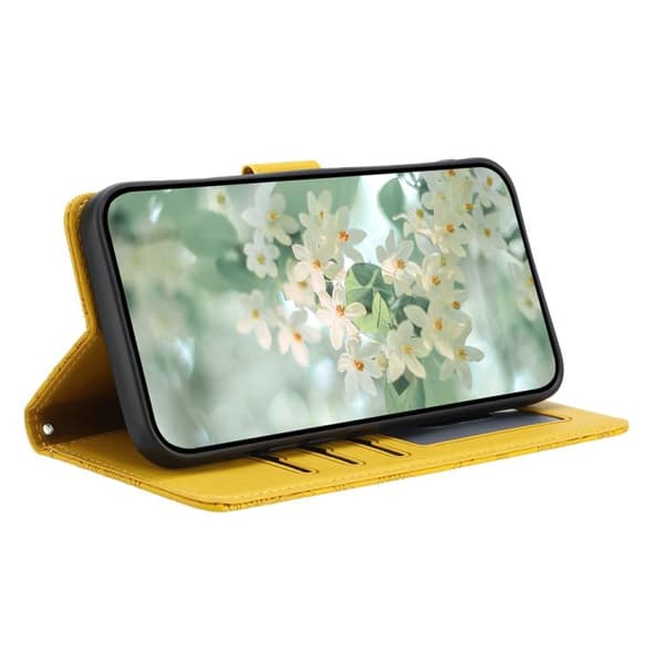 iPhone 17 Pro Skal läderfodral med blommönster - relief Gul