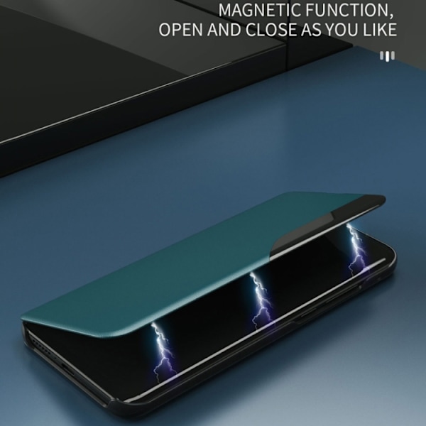 iPhone 17 Pro Max Skal Läderfodral med Sidodisplay Blå