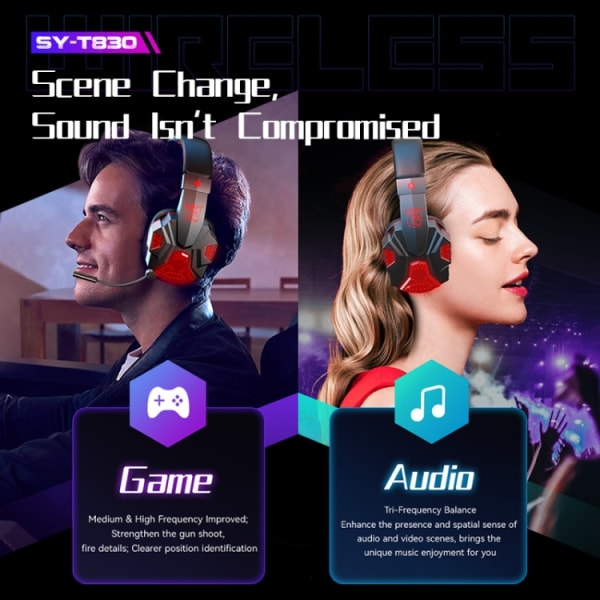 SOYTO SY-T830 Trådlöst datorspelheadset Universellt Bluetooth E-sport Vete Mobiltelefonheadset Svart blå