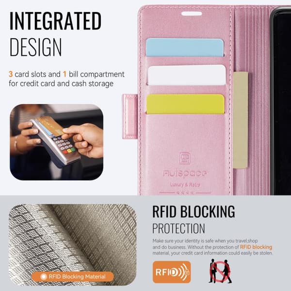 Redmi Note 14 Pro 5G - AutSpace A11 MagSafe Magnetisk RFID Läderfodral med Sidobuckle Roséguld