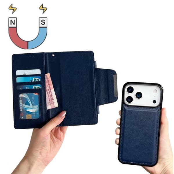 iPhone 18 Pro / iPhone 17 Pro Skal Läderfodral med Multifunktionell 7-Korts Fack Kunglig blå