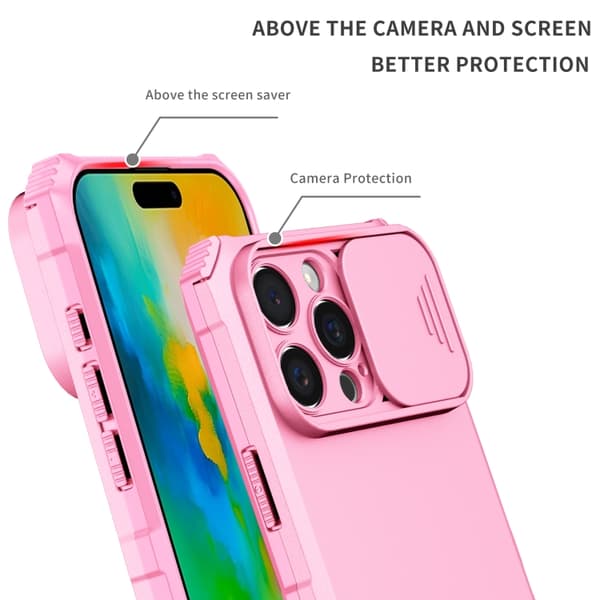 iPhone 16 Pro Max Stereoskopisk Hållare Glidande Camshield Skal Rosa