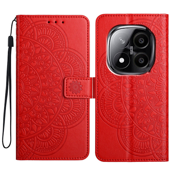 Redmi Note 14 Pro 5G - Blomsterpräglat Läderfodral Röd