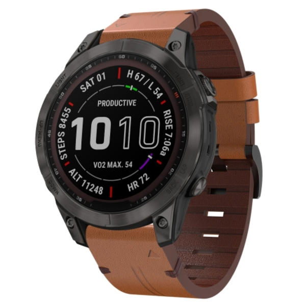 För Garmin Fenix ​​7 22mm läder stålspänne watch Brown
