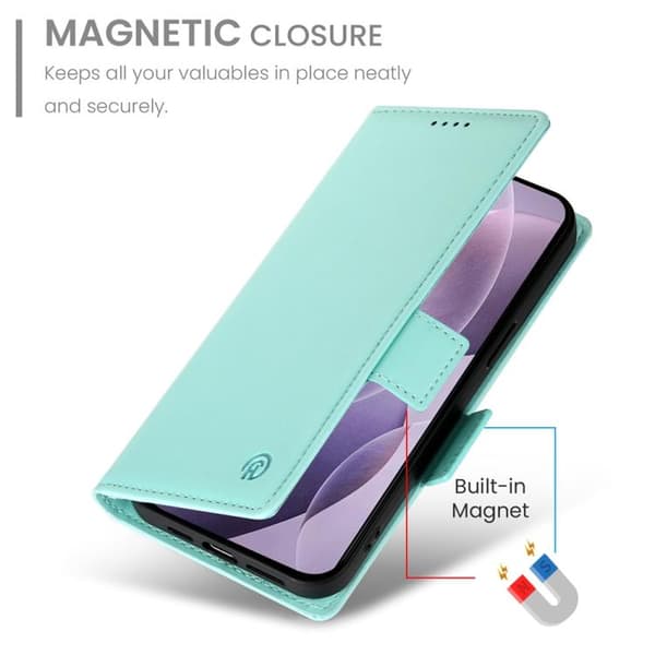 Redmi K80 / K80 Pro - Magnetisk Frostad Läderfodral med Sidobälte Mintgrön