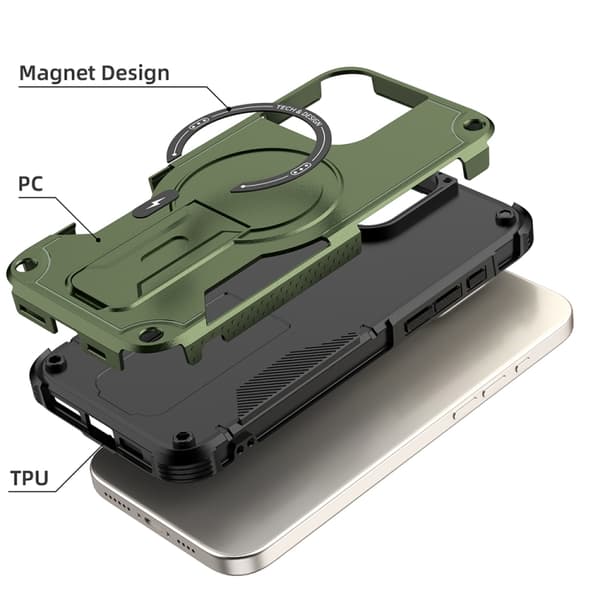 iPhone 16 Pro Armor Magsafe Skal - PC Hybrid TPU Skyddsfodral Armégrön