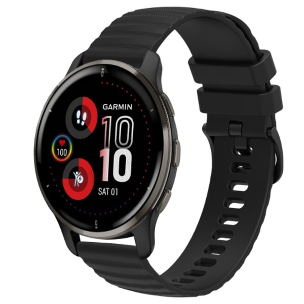 För Garmin Venu 2 Plus 20 mm Wavy Dot Pattern Solid Color Silikon Watch Band Black