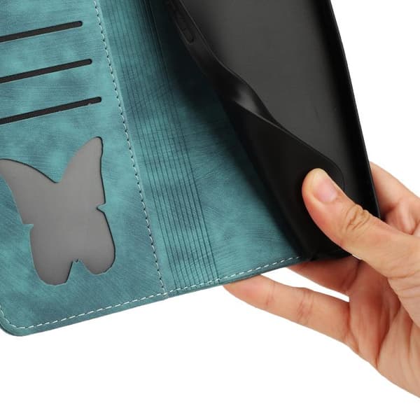 iPhone 18 Pro Max / iPhone 17 Pro Max Skal läderfodral med präglad fjäril och katt Wathet