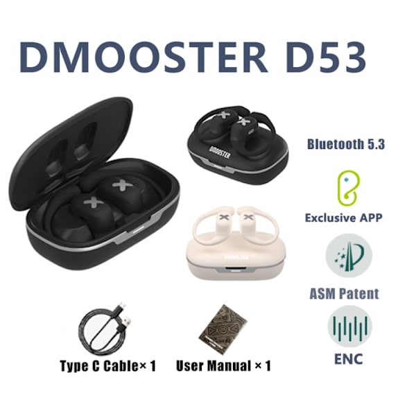 D MOOSTER D53 OWS Öronmonterade ENC Bluetooth-hörlurar Svart