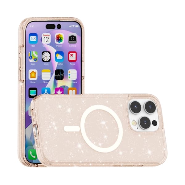 iPhone 16 Pro Max Terminator Stil Glitter Pulver MagSafe Magnetisk Skal Guld