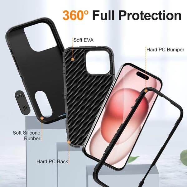 iPhone 16 Pro Skal Defender Gen2 - Robust PC + Silikon Skal med Hållare Svart