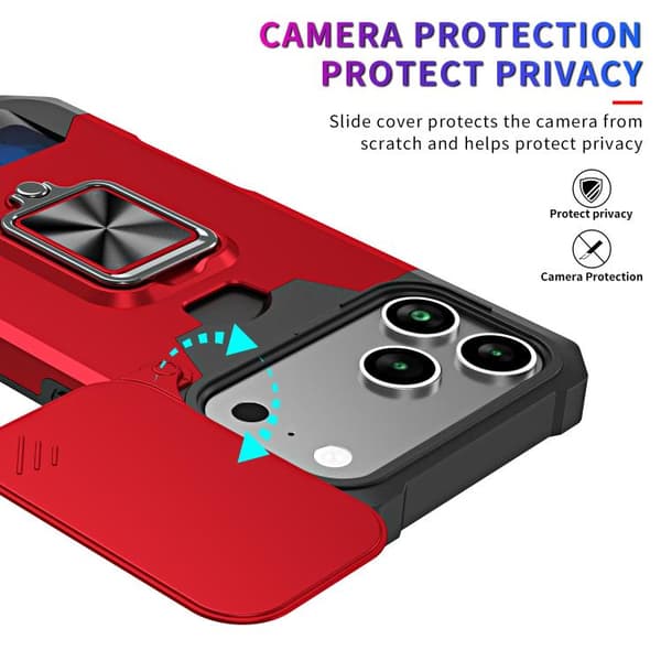 iPhone 18 Pro / iPhone 17 Pro Skal med Kameraskydd och Kortfack - PC+TPU Röd