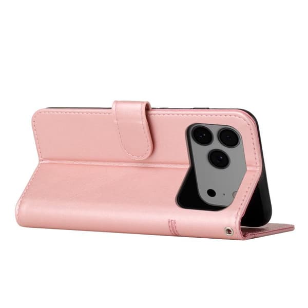 iPhone 18 Pro Max / iPhone 17 Pro Max Skal läderfodral - kalvskinn med spänne Roséguld