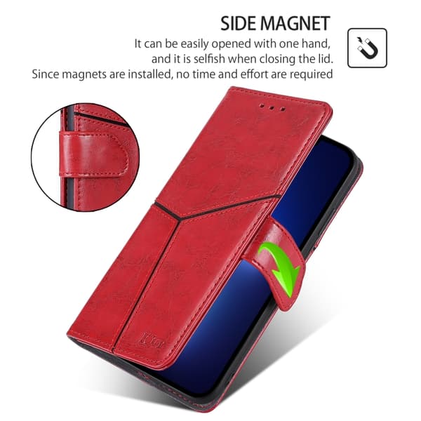 iPhone 16 Pro Geometrisk Sömnad Läder Skal - Elegant Fodral för iPhone 16 Pro Röd