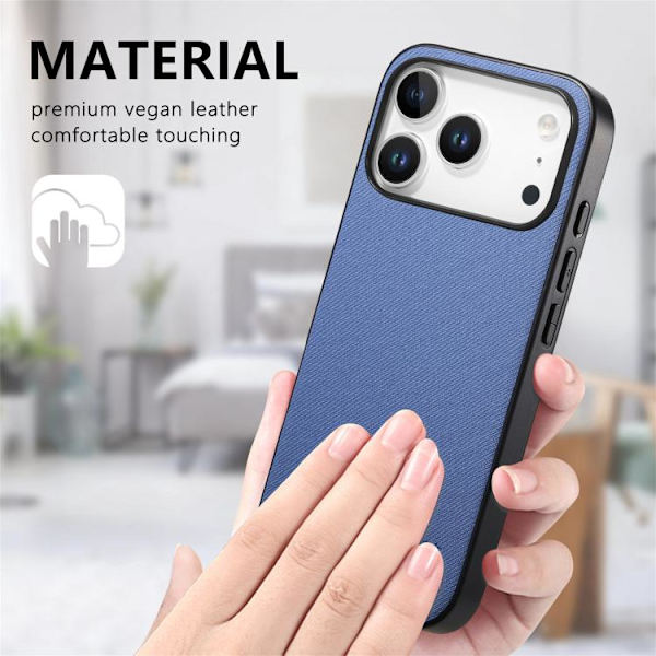 iPhone 17 Pro Max Twill Fabric Läder Skal Blå