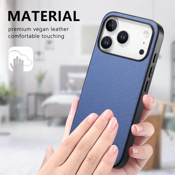 iPhone 18 Pro Max / iPhone 17 Pro Max Twill Fabric Läder Skal Blå