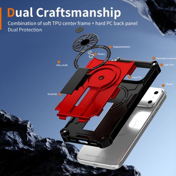 iPhone 18 Pro Max / iPhone 17 Pro Max Shockproof Kickstand Metallic Shaft MagSafe Skal Röd