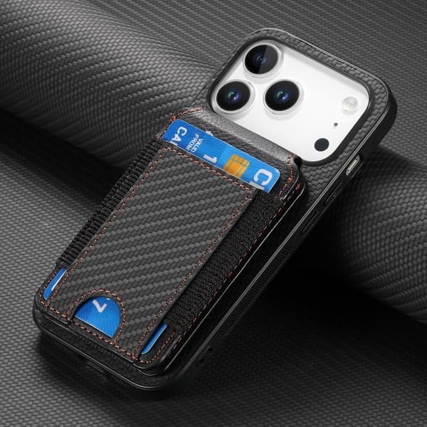 iPhone 18 Pro / iPhone 17 Pro Skal - Kolfiber med Vertikal Flip och Ställfunktion Svart