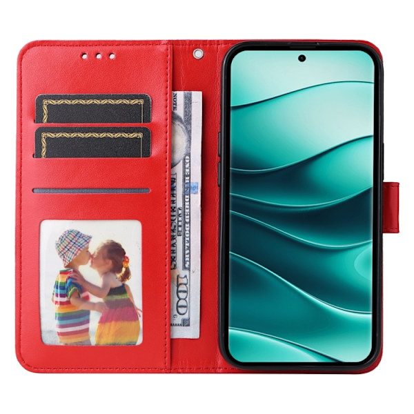 Redmi Note 14 Pro 5G / Note 14 Pro+ 5G - Prägad Solros Läderfodral Röd